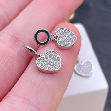 Подвеска сердце цирконы, цвет серебро 8 мм 
