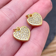 Подвеска сердце цирконы, цвет золото 12,5 мм