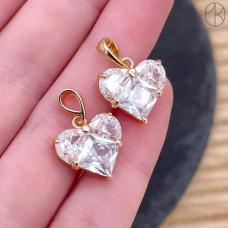 Подвеска сердце цирконы, цвет золото 14,5х14 мм 