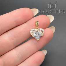 Подвеска сердце цирконы, цвет золото 14,5х14 мм 