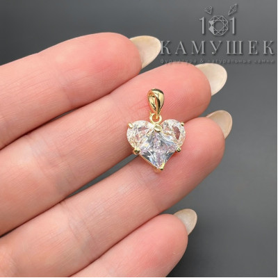 Подвеска сердце цирконы, цвет золото 14,5х14 мм 