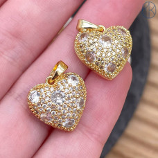 Подвеска сердце цирконы, цвет золото 14 мм 