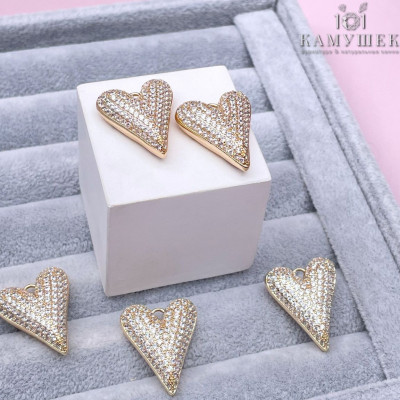 Подвеска сердце цирконы, цвет золото 19х24 мм