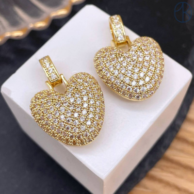 Подвеска сердце цирконы, цвет золото 20 мм 