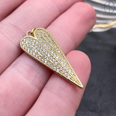 Подвеска сердце цирконы, цвет золото 34х15 мм 