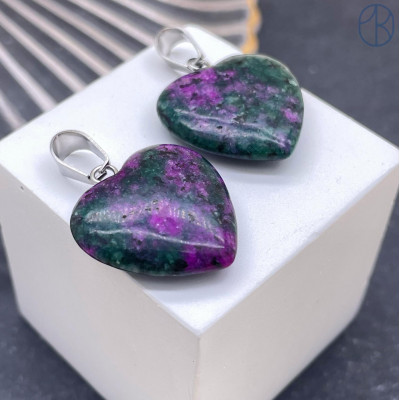 Подвеска Сердце Цоизит, цвет серебро 20х20 мм