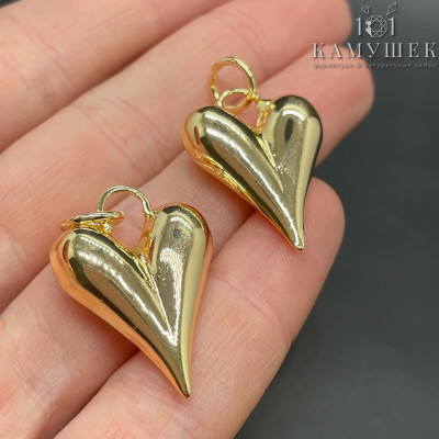 Подвеска сердце, цвет золото 20х27 мм