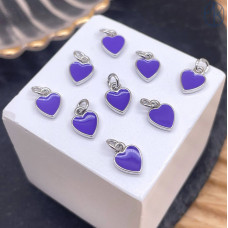  Подвеска сердце фиолетовая эмаль, цвет серебро 9 мм 