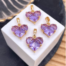 Подвеска сердце фиолетовые цирконы, цвет золото 14,5х14 мм 