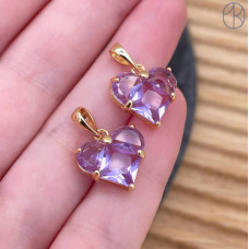 Подвеска сердце фиолетовые цирконы, цвет золото 14,5х14 мм 