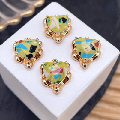 Подвеска сердце фриформ акрил №4, цвет золото 12 мм 
