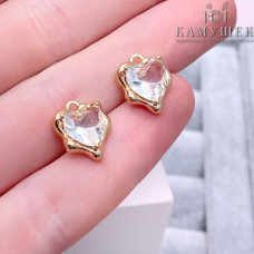 Подвеска сердце фриформ белый циркон, цвет золото 11х13 мм 