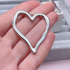 Подвеска сердце фриформ контур, цвет серебро 40х51 мм 