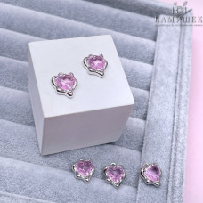 Подвеска сердце фриформ розовый циркон, цвет серебро 11х13 мм