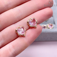 Подвеска сердце фриформ розовый циркон, цвет золото 11х13 мм 