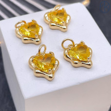 Подвеска сердце фриформ желтый циркон, цвет золото 11х13 мм