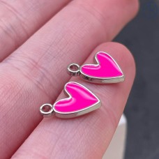 Подвеска сердце фуксия эмаль, цвет серебро 12 мм