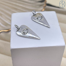 Подвеска сердце глаз циркон, цвет серебро 20х11 мм