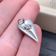 Подвеска сердце глаз циркон, цвет серебро 20х11 мм