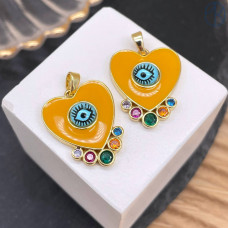 Подвеска сердце глаз цирконы желтая эмаль, цвет золото 21 мм