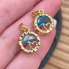 Подвеска сердце голубое стекло, цвет золото 11 мм Подвеска сердце голубое стекло, цвет золото 11 мм