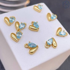 Подвеска сердце голубой циркон, цвет золото 3х5 мм 
