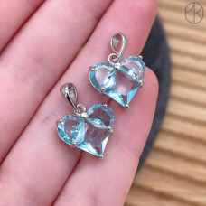 Подвеска сердце голубые цирконы, цвет серебро 14,5х14 мм 