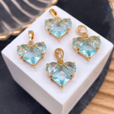 Подвеска сердце голубые цирконы, цвет золото 14,5х14мм 
