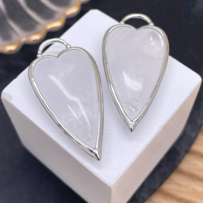 Подвеска сердце горный хрусталь, цвет серебро 30х12 мм