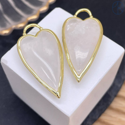 Подвеска сердце горный хрусталь, цвет золото 30х12 мм