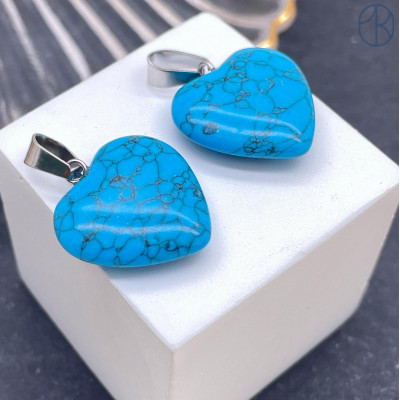 Подвеска Сердце Говлит голубой , цвет серебро 20х20 мм