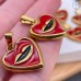 Подвеска сердце губы красная эмаль сталь 22 мм, цвет золото 