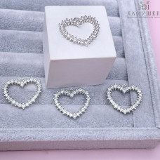 Подвеска сердце контур циркон, цвет серебро 21х25 мм