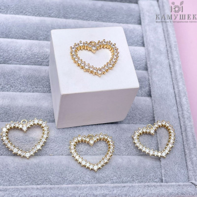 Подвеска сердце контур циркон, цвет золото 21х25 мм