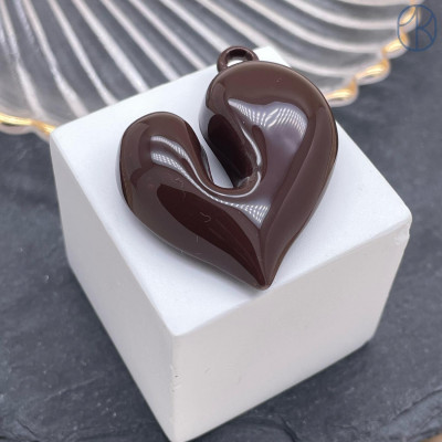 Подвеска сердце коричневая эмаль 42х33 мм