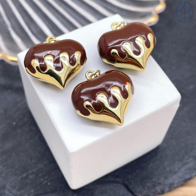 Подвеска сердце коричневая эмаль, цвет золото 20х19 мм