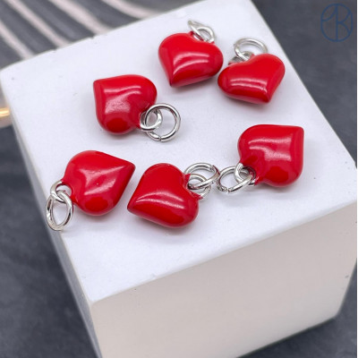 Подвеска сердце красная эмаль, цвет серебро 11Х9 мм