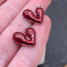 Подвеска сердце красная эмаль, цвет серебро 16 мм
