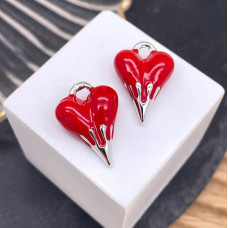 Подвеска сердце красная эмаль, цвет серебро 21 мм