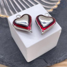 Подвеска сердце красная эмаль, цвет серебро 26х20 мм