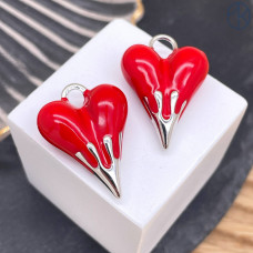 Подвеска сердце красная эмаль, цвет серебро 27 мм