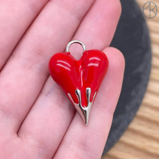 Подвеска сердце красная эмаль, цвет серебро 27 мм