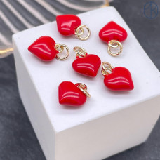 Подвеска сердце красная эмаль, цвет золото 11Х9 мм