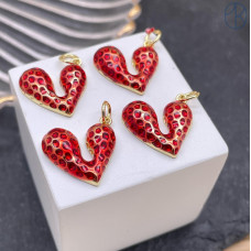 Подвеска сердце красная эмаль, цвет золото 16 мм