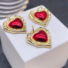 Подвеска сердце красная эмаль, цвет золото 18х16 мм 