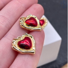 Подвеска сердце красная эмаль, цвет золото 18х16 мм 