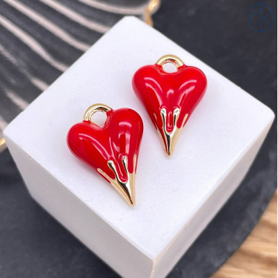 Подвеска сердце красная эмаль, цвет золото 21 мм