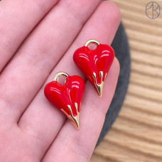 Подвеска сердце красная эмаль, цвет золото 21 мм