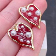 Подвеска сердце красная эмаль, цвет золото 25х17 мм