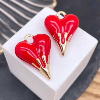 Подвеска сердце красная эмаль, цвет золото 27 мм